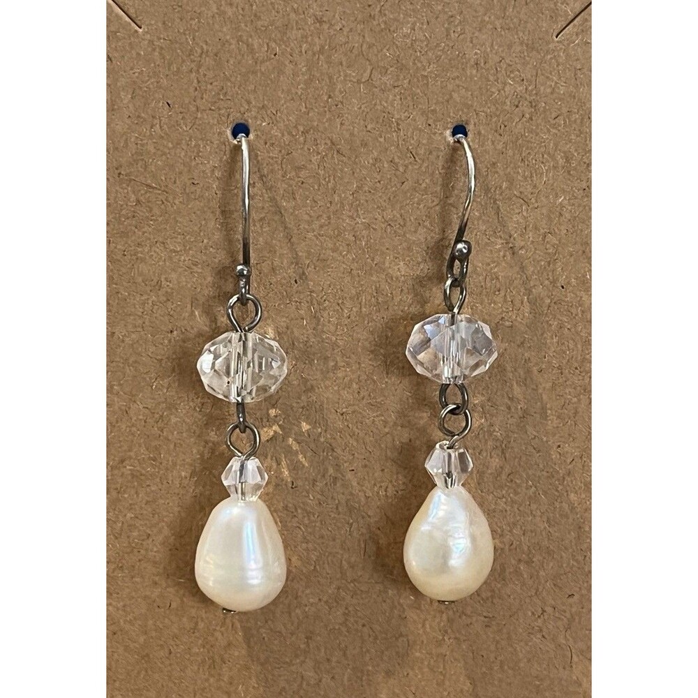 Fresh Water Pearl Australian Crystal Sterling Silver Dangling Earrings Coquette